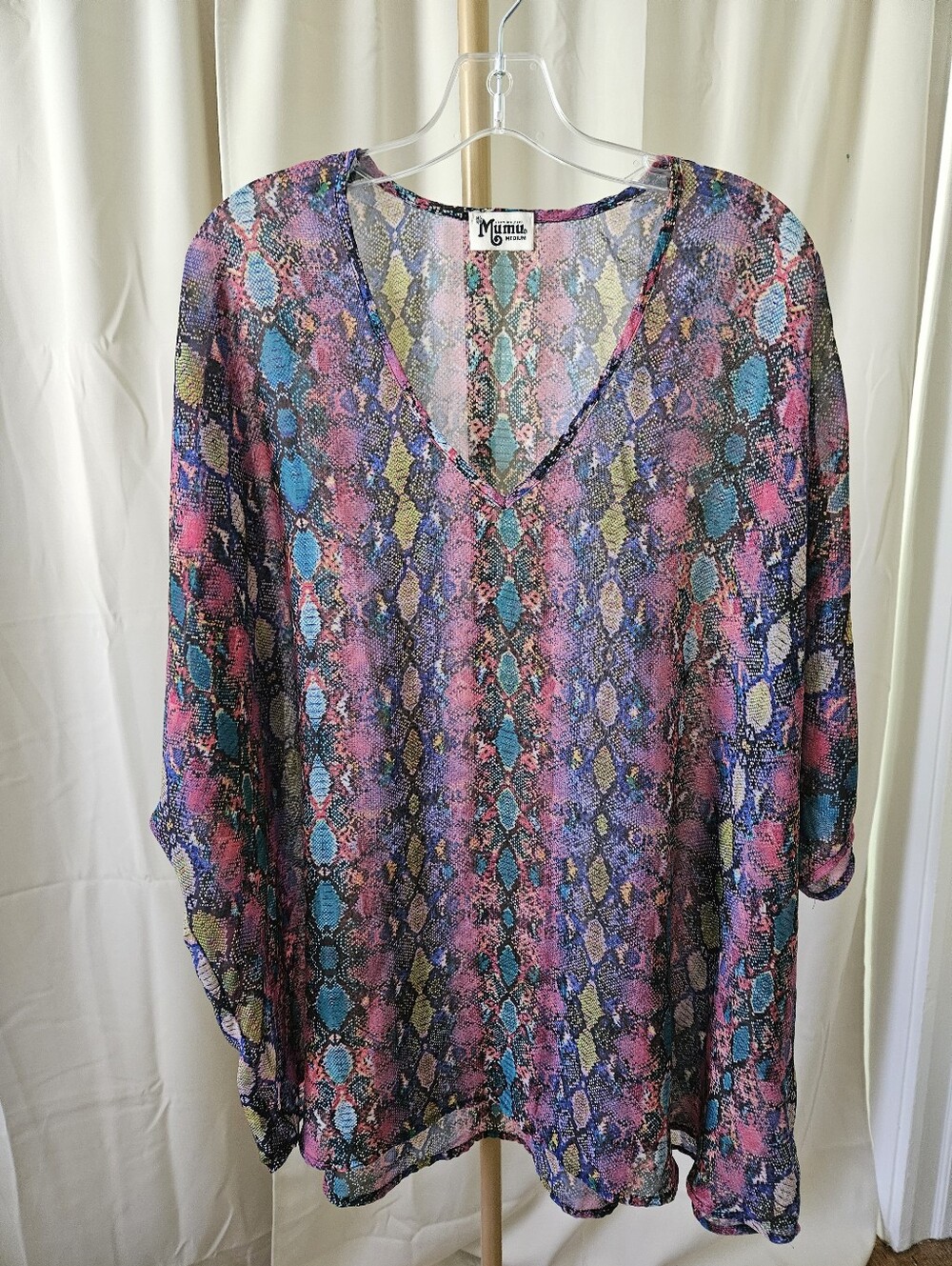Show Me Your Mumu Snake Print Oversized V-Neck Blouse Cover-Up Top M - Picture 2 of 4